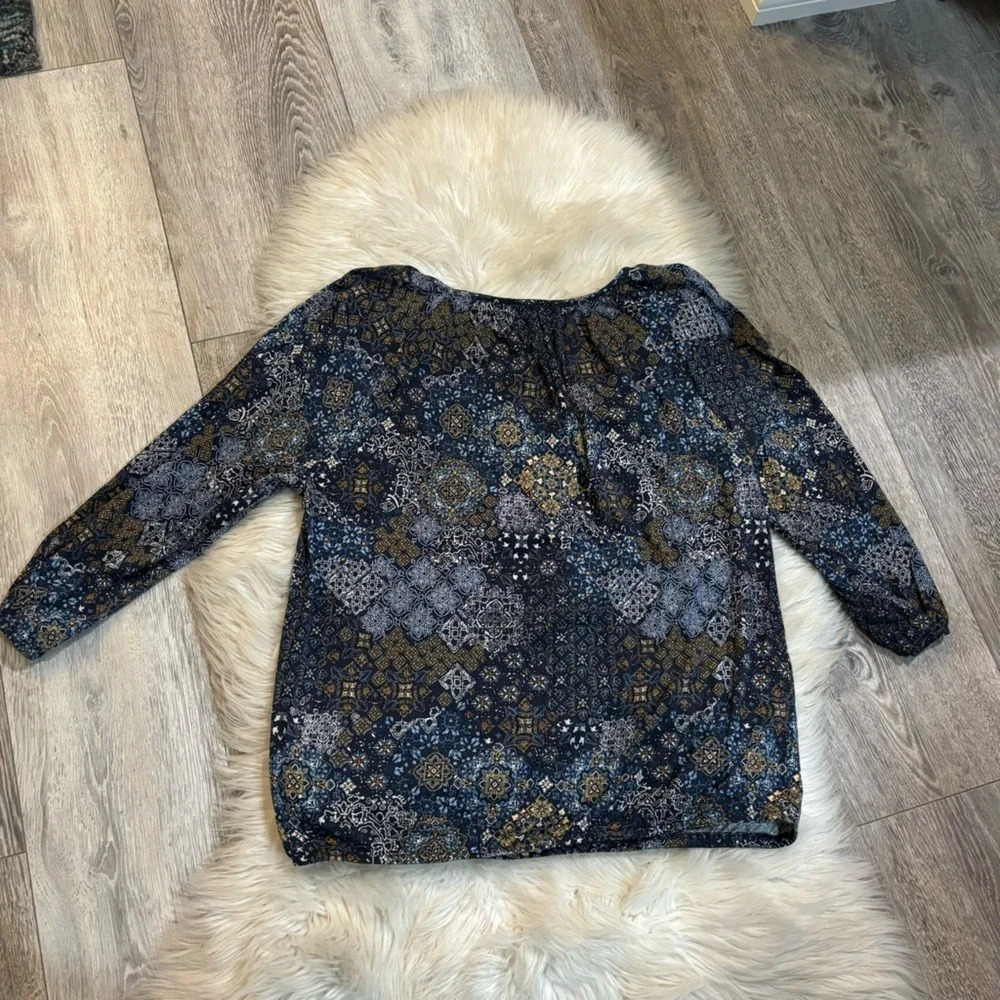 MICHAEL KORS Womens Blue Paisley 3/4 Sleeve Scoop Neck Top medium - Picture 7 of 10